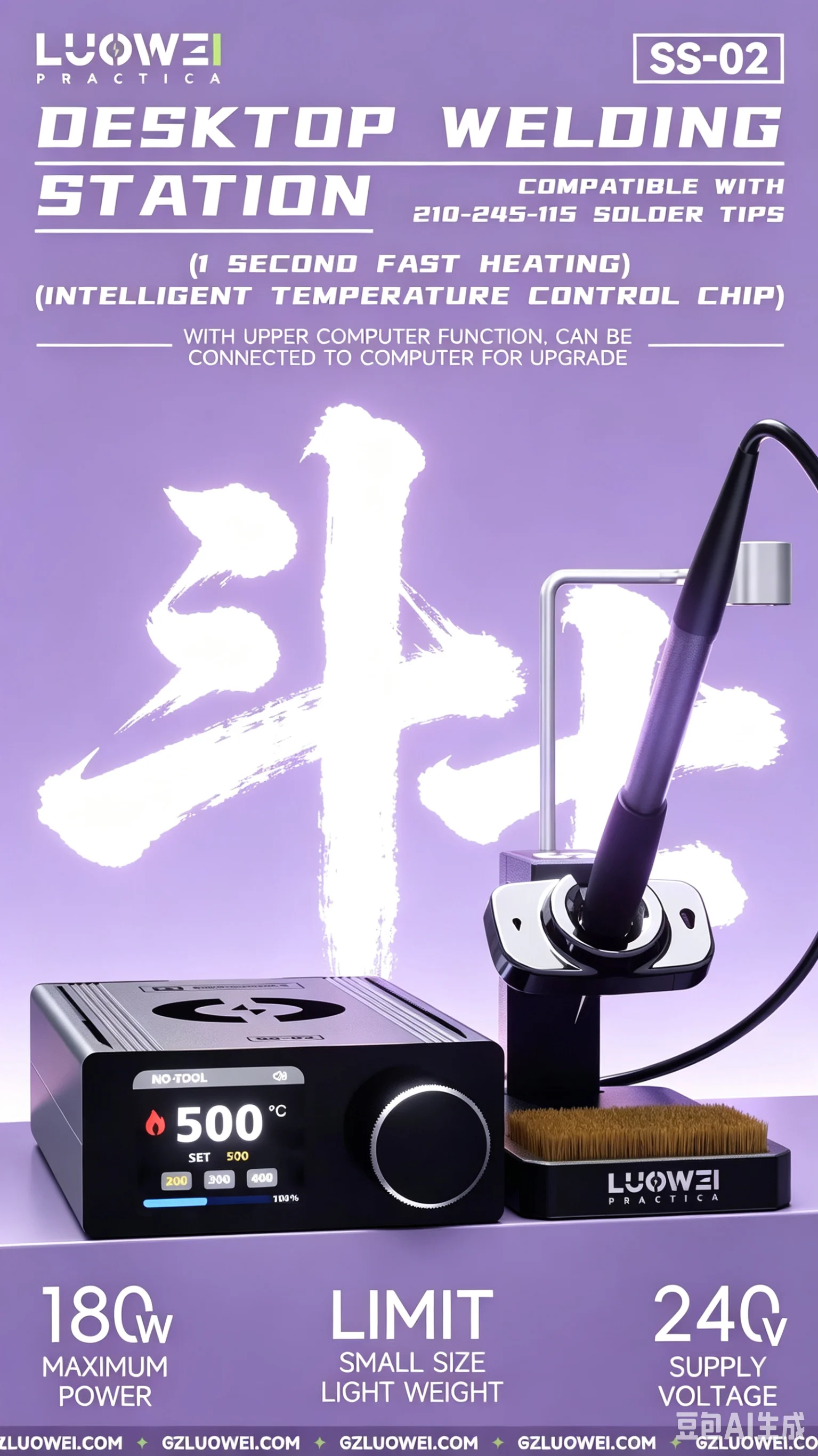 LUOWEI 180W Portable Soldering Station (315g) – Compatible with T12 115/210/245 Series Tips; Supports Color Curve Display