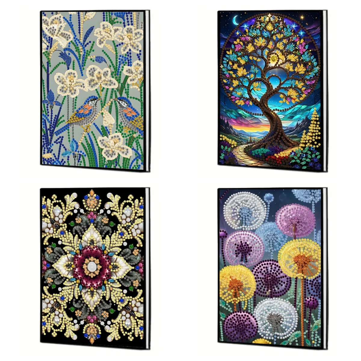 Diamantmalerei DIY Bastelset Blumenbaum Löwenzahn, Datura, Muster Leder Dame Erwachsene Diamantmalerei Notizbuch