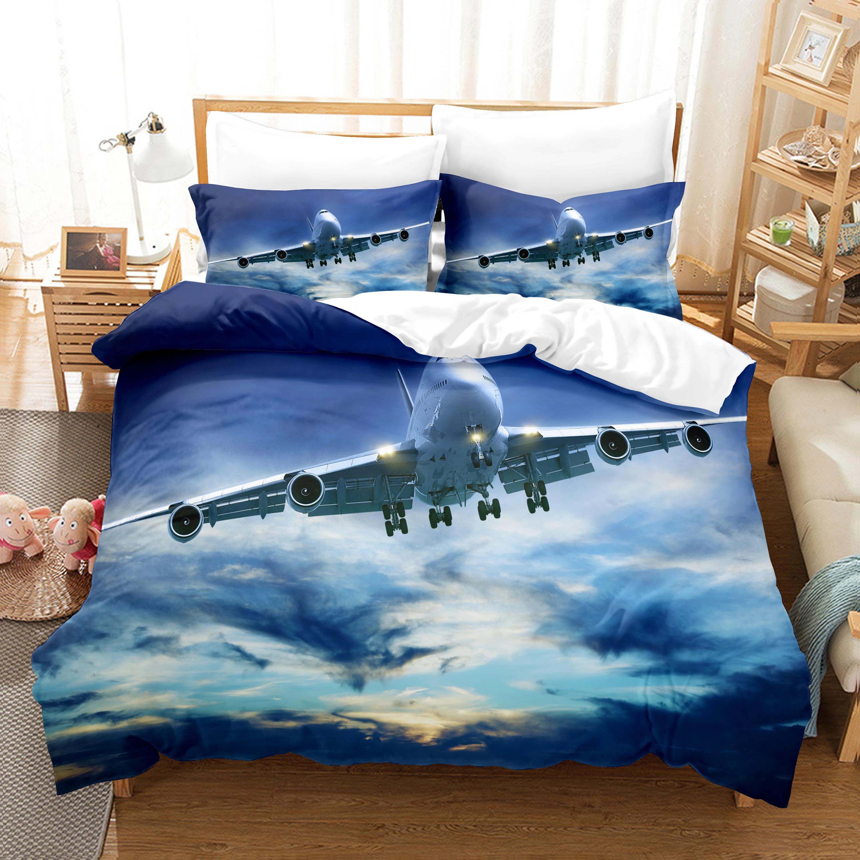 3D Plane The Airport Runway The Off  Bedding Sets Duvet Cover Set With Pillowcase Twin Full Queen King Bedclothes Bed Linen