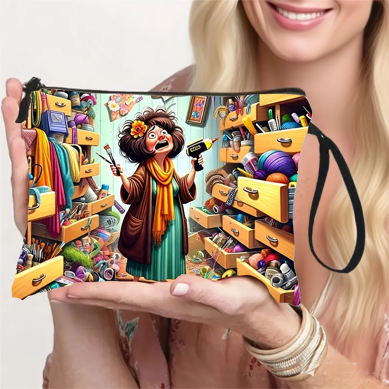 Colorful And Fun Knitted Makeup Bag with a Zipper Featuring a   Design. Lightweight And Durable Perfect for Storage