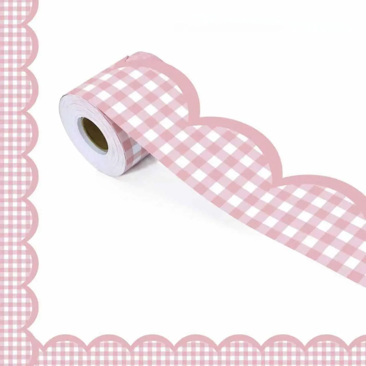 

Pink Borders Bulletin Board Decoration Spring Plaid Checkerboard Scalloped For Mother's Day Baby Shower Holiday School Office