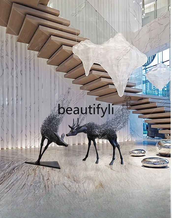 Modern abstract deer large floor-to-ceiling ornaments creative store sculpture craft decoration