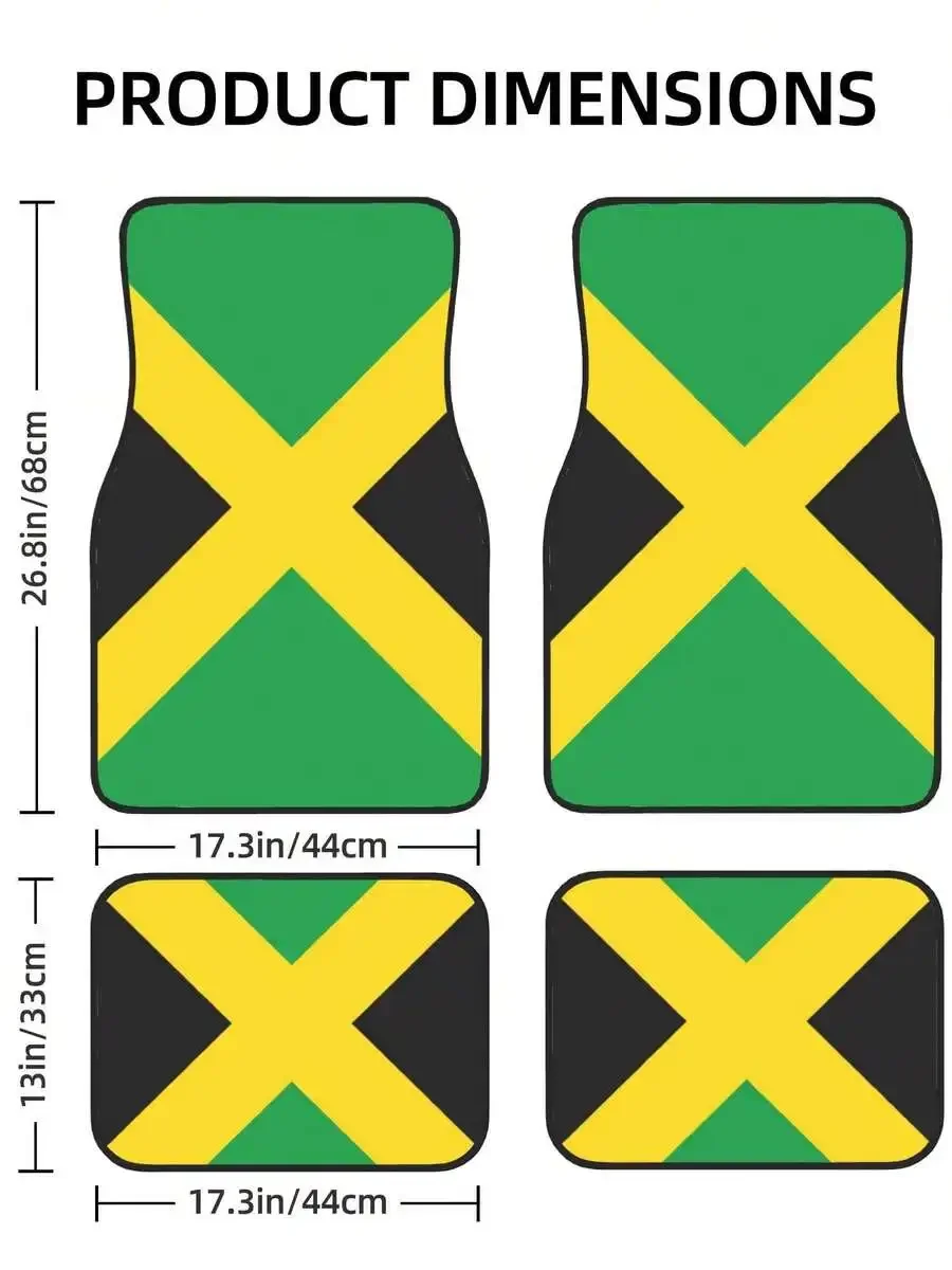 Jamaican Flag Sign 4-Piece Car Floor Mats For Most Vehicles – Rubber Backing,Durable & Stylish Auto Interior Accessories
