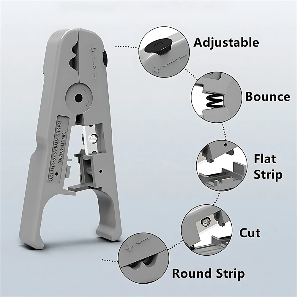 Cable Stripping and Cutting Tool Adjustable Knob for Ethernet Date Telephone and Coaxial Cables Round and Flat Wires