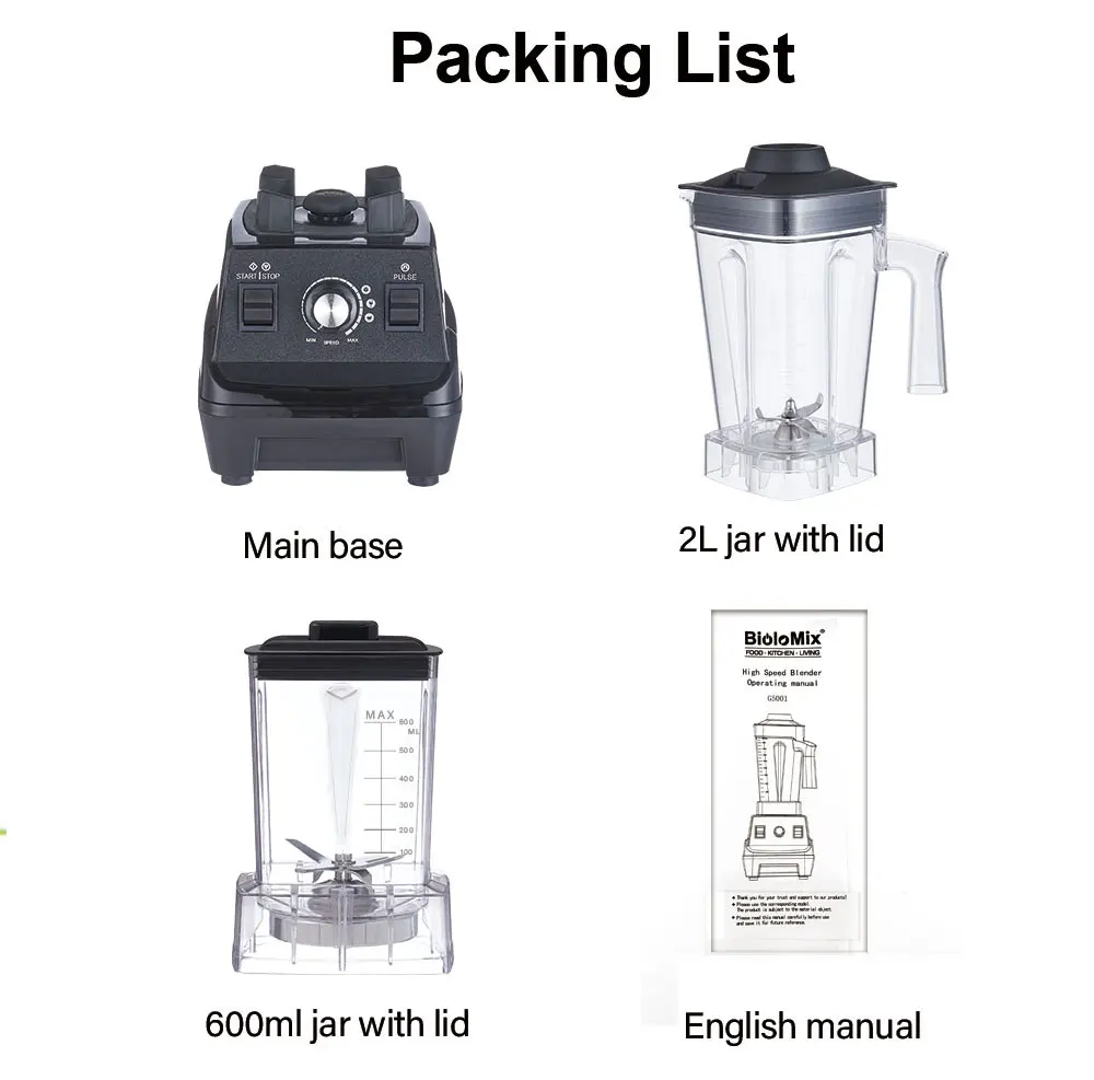 Mini Pro BioloMix 1800W wysokiej mocy Blender do Smoothie bez BPA 1,8l i 0,6l podwójny słoik wysokowydajna sokowirówka mikser kuchenny