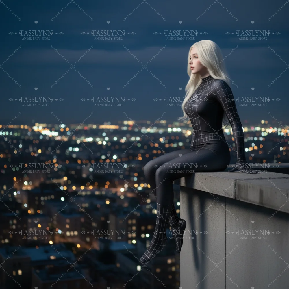 Traje de Cosplay de Spider-Man Negro para Mujer, Mono Ajustado con Estampado de Telaraña Blanca, Disfraz de Superhéroe para Halloween y Comic Con