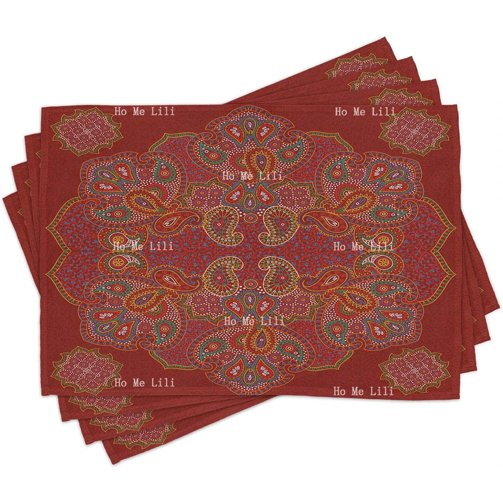 Mandala Moroccan Persian Design Oriental Rectangular Paisley Floral Print Washable Fabric Placemats For Dining Table