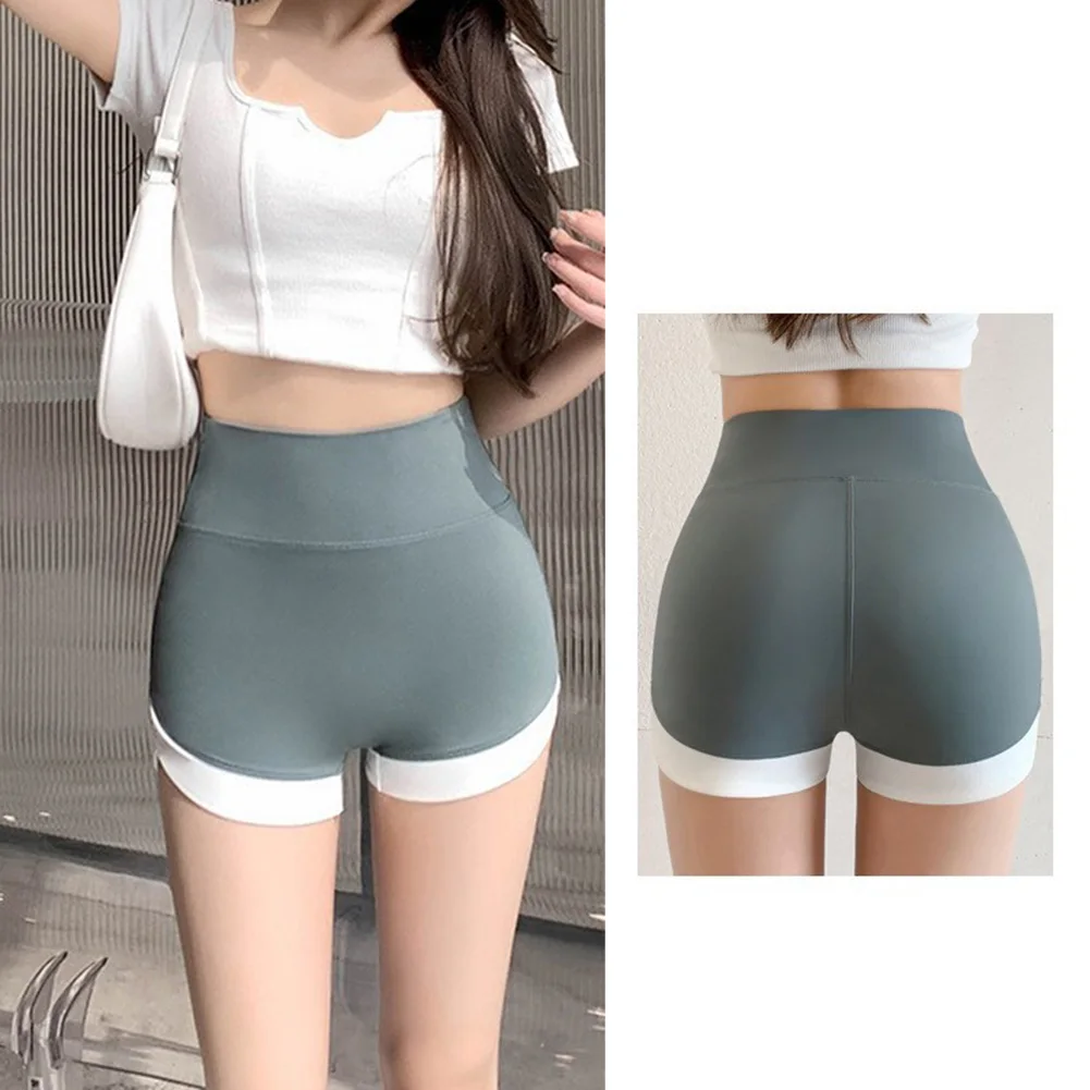 Women's High Waisted Sports Shorts with Color Block Design Thin Polyester Fabric for Spring Summer Autumn and Winter Use