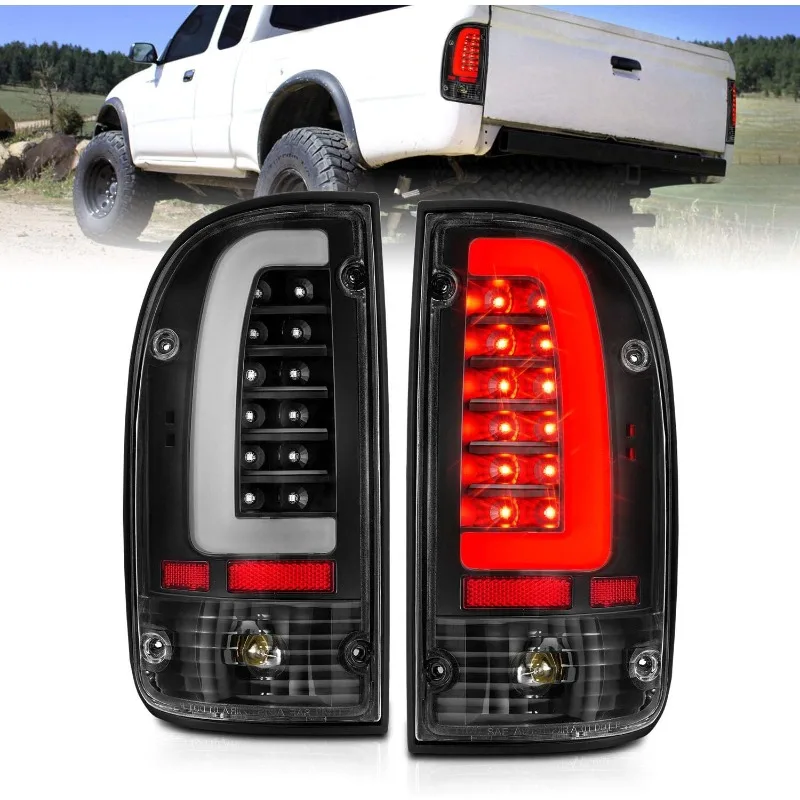 AmeriLite para 1995-2000 Tacoma Pickup tipo C tubo LED negro reemplazo luz trasera juego de lámpara de freno-controlador