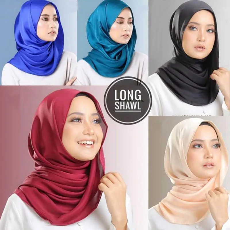 

Solid Color Scarf Women Fashion Scarf Silk Smooth Scarf Soft Muslim Headband Shawl wraps Beach Foulard