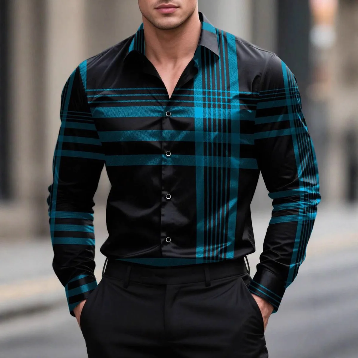 

Autumn Men's Long Sleeve Plaid Shirt Casual Fashion Versatile 3D Printed Shirt