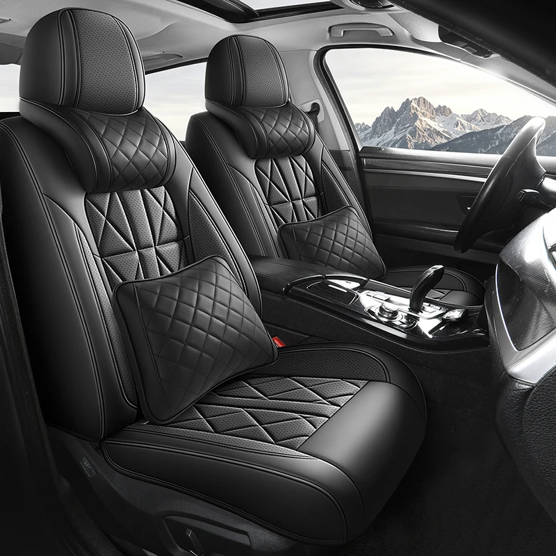 Sporty 5 Seat Full Car PU Leather Seat Covers with 3D Embroidery Soft Skin Friendiy Fabric Multi Layer Comfortable Design