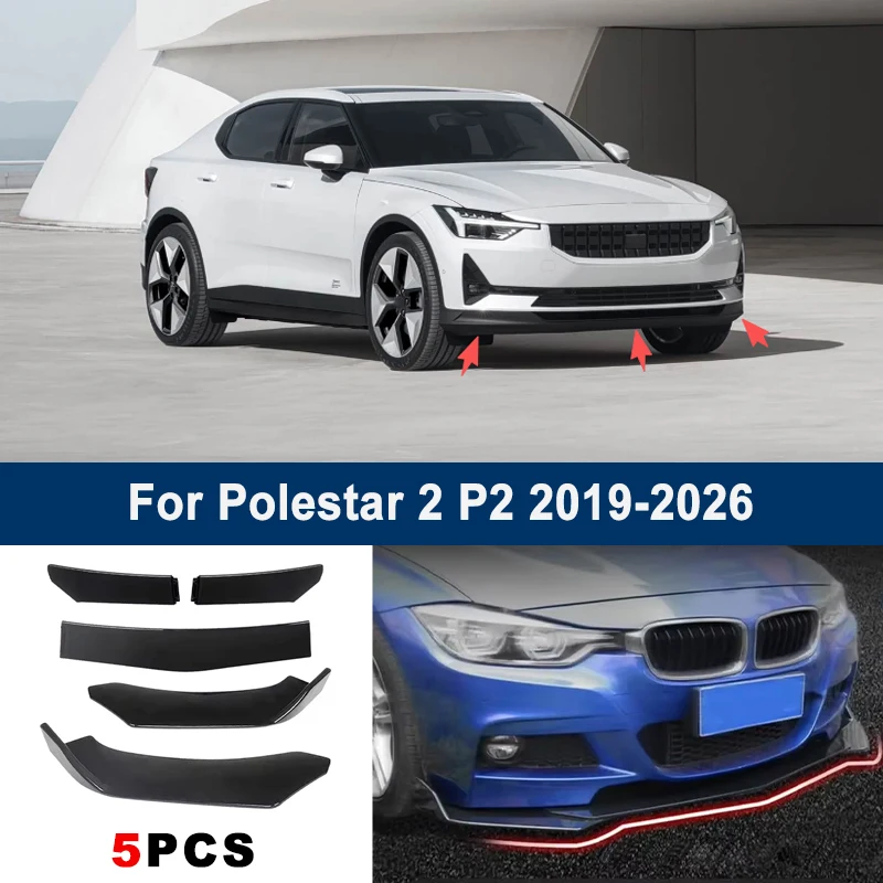 For Polestar 2 P2 2019-2026 model, adjustable 5PCS front bumper lip spoiler protection decorative kit, car body kit