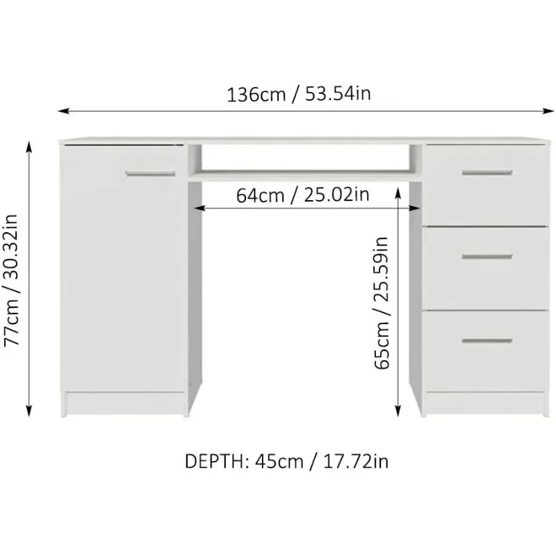 Computer Desk with 3 Drawers, 1 Door and 1 Storage Shelf, Wood Writing Home Office Workstation, Office Desk with Drawers