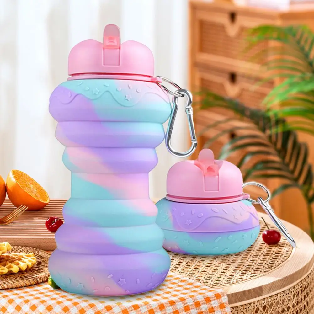 600ML Folding Water Cup Large Caliber Doughnut Shape Sport Bottle Drop-resistant Portable Water Cup Daily Use