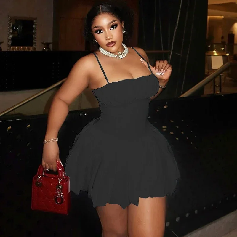 Doyerl Spaghettiträger, trägerlos, Party, kurze Kleider, Damen, sexy Club-Korsett, gerüscht, ärmellos, A-Linie, Abschlussball, Minikleid, Geburtstag