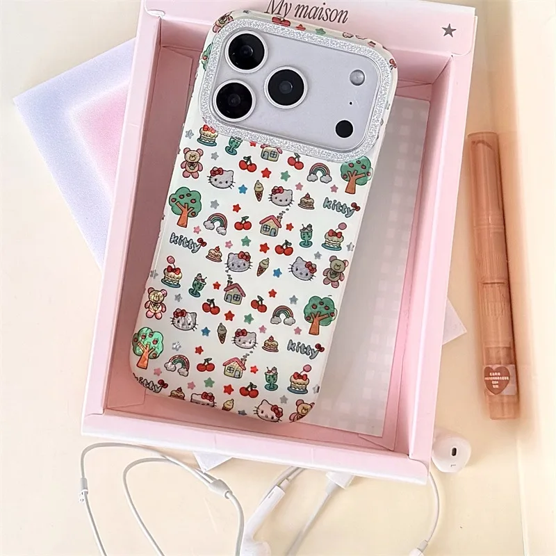 Kawaii HelloKitty جراب هاتف آيفون 17 الهواء 16 برو 16e 15 14 13 12 برو ماكس 11 للصدمات غطاء هاتف سيليكون من البولي يوريثان Fundas #3