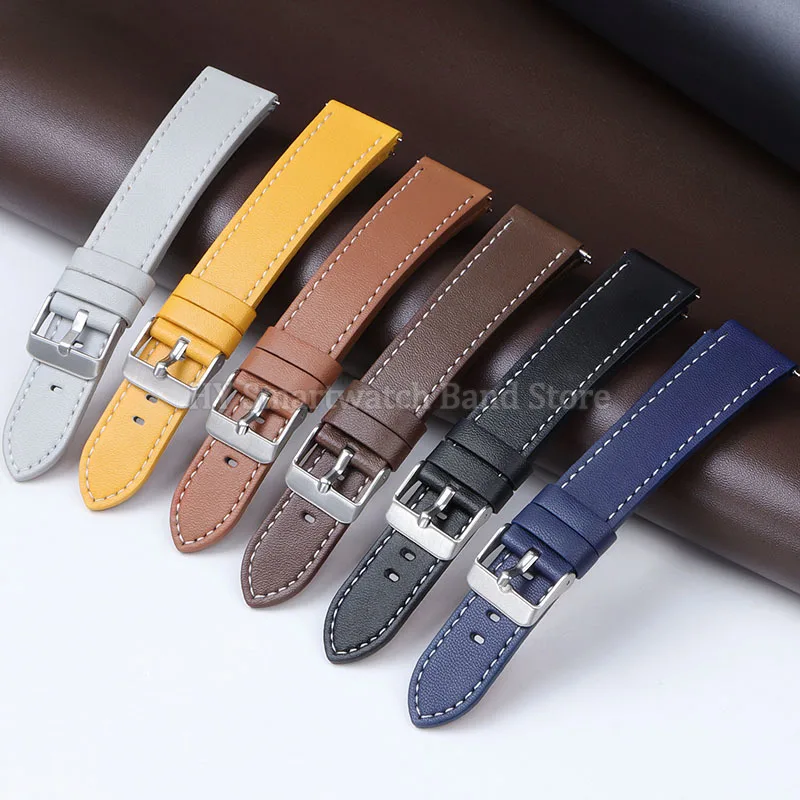 20mm 22mm Leather Watch Band for Seiko for Huawei Watch GT4/3/2 Quick Release Wrist Band Bracelet Cowhide Wrist Band Accessories