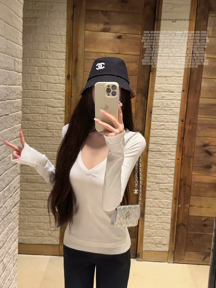 

Slim Fit Long Sve V-Ne T-irt Waist-Cinched oulder Width Regular Casual Sle Ladies Summer T-irt JAMAIS VU