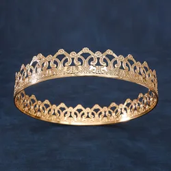 Gold Luxurious Men's Headwear Baroque Vintage Royal King Crowns Round Alloy Tiaras Party Hats Costume Prince Hair Accessories