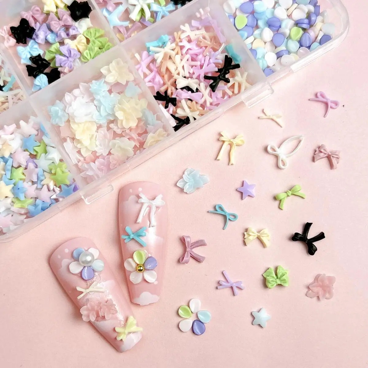 1 صندوق من الحلو القوس الصغير مسمار الفن سحر الكرتون ستار زهرة بتلات النمط الفرنسي الراتنج مسمار الفن الديكور DIY الحرف أجزاء