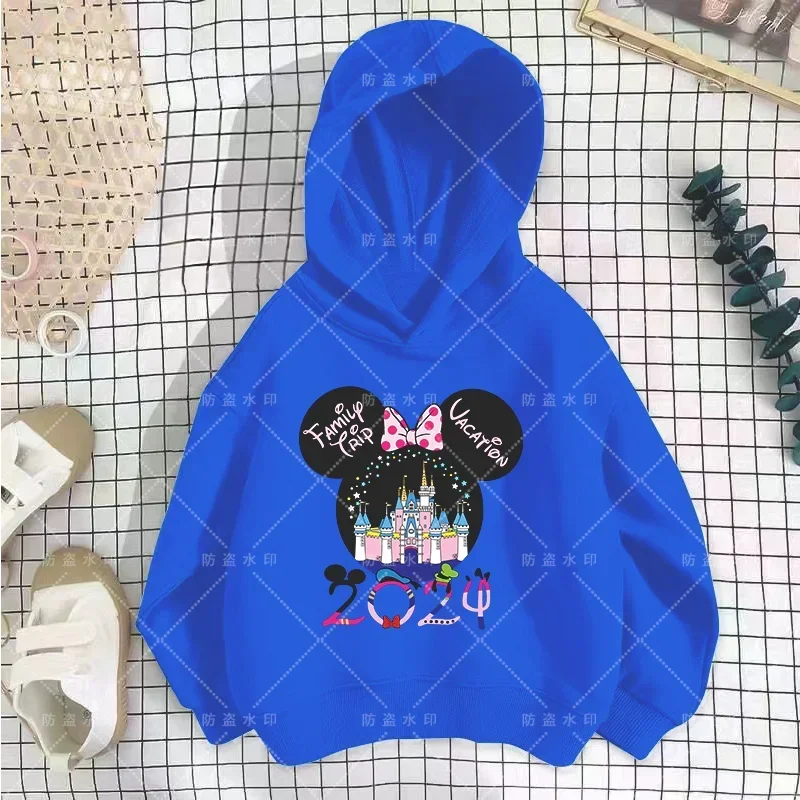 Disney Minnie Mouse Girl Cartoon Kawaii 2024 Girl Clothes Hoodie Family Parent-Child Top Comic Fashion Disneyland Tour Disney