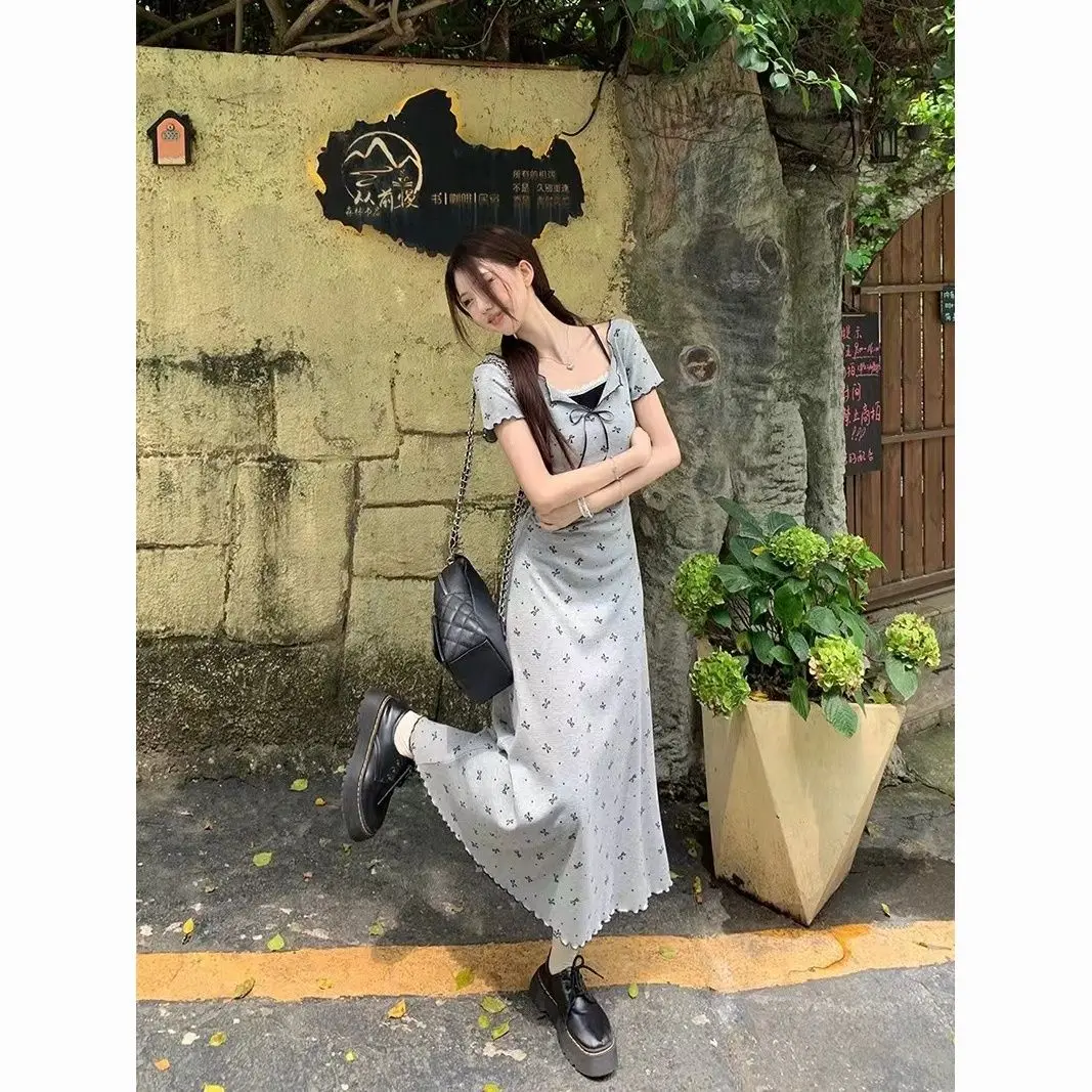 

Women Y2k Korean Fashion Kawaii Long Dress Women Harajuku Casual Maxi Dress Aesthetic Summer Clothes Korean Style