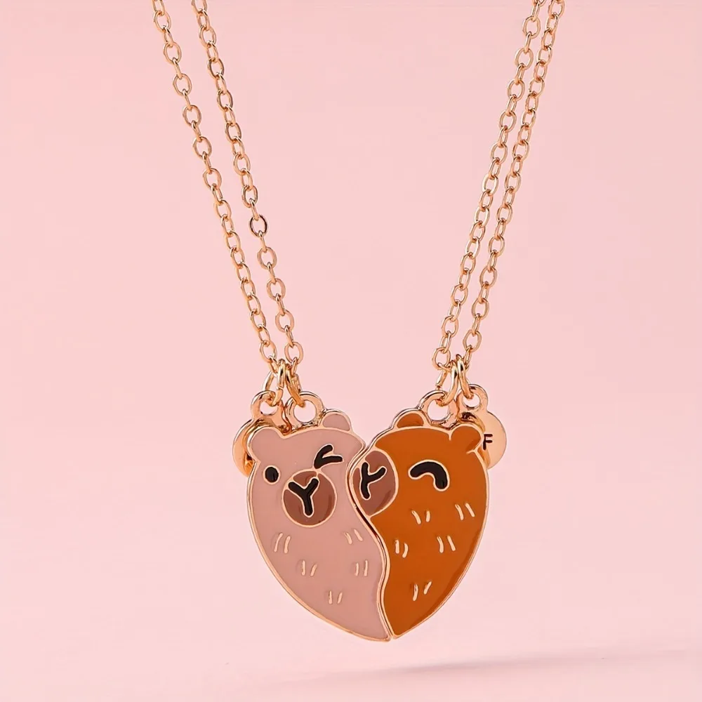 Karsyngirl 2Pcs/set Heart-shaped Capybara Best Friend Necklace BFF Friendship Jewelry Gifts for Girls