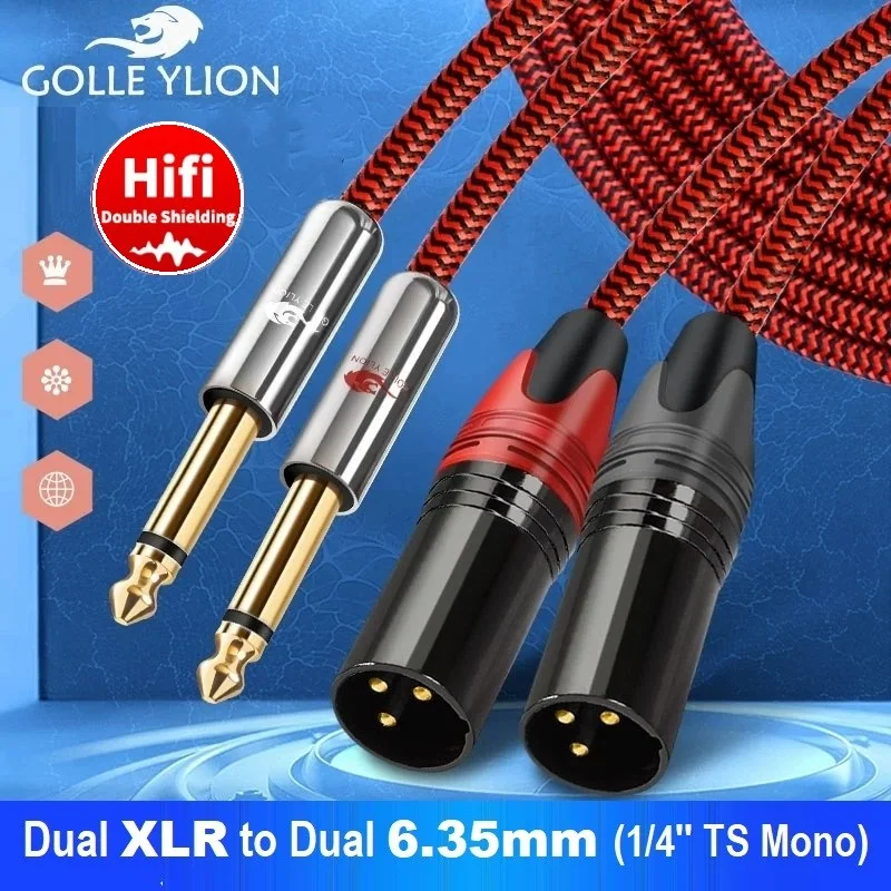 Dual 1/4 Inch TS Mono 6.35mm to 2 XLR Male Audio Cable Amplifier Mixer Console Home Theater Hi-Fi Stereo System Shielded Cords