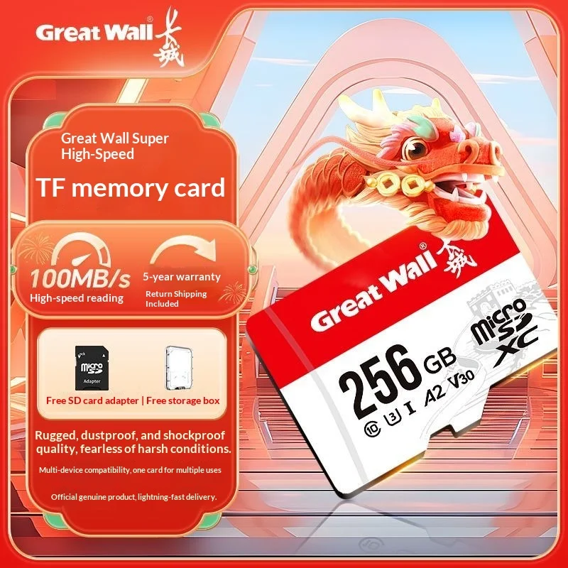 Great Wall 256GB High Speed V30 C10 TF Card for Dash Cam Drone Phone 4K Video Recording Large Capacity Memory Card