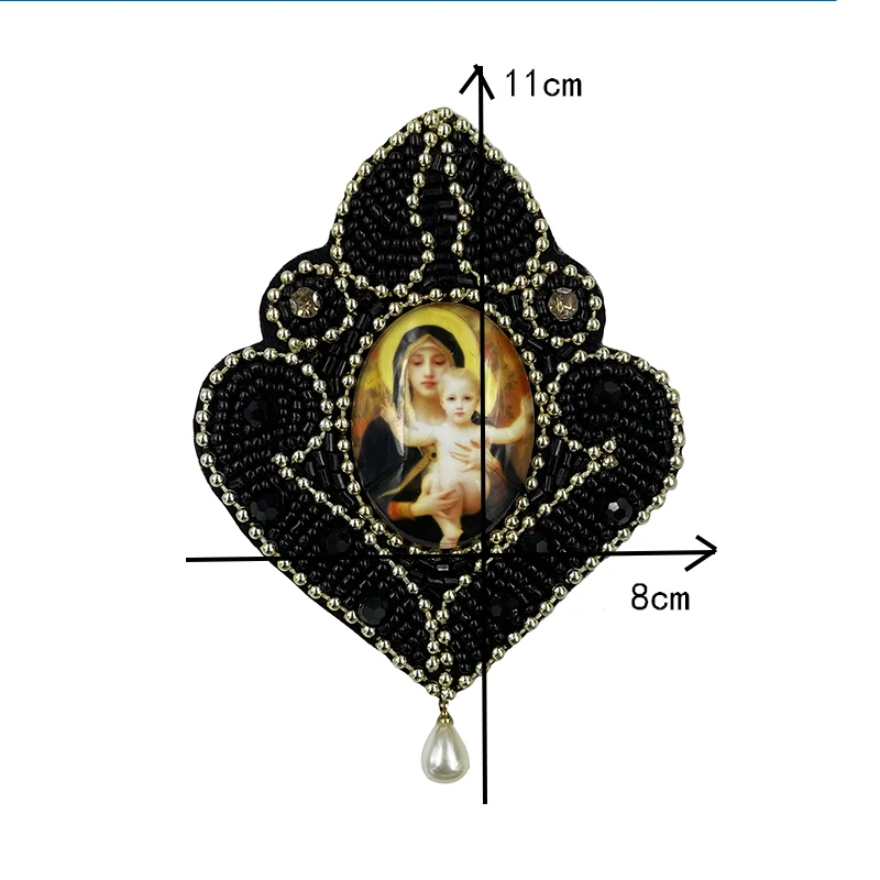 Rhinestone Bead Red Heart Jesus Patch for Clothing Embroidered Appliques Sew on Cross Virgin Badges Stripes Stickers on Clothing