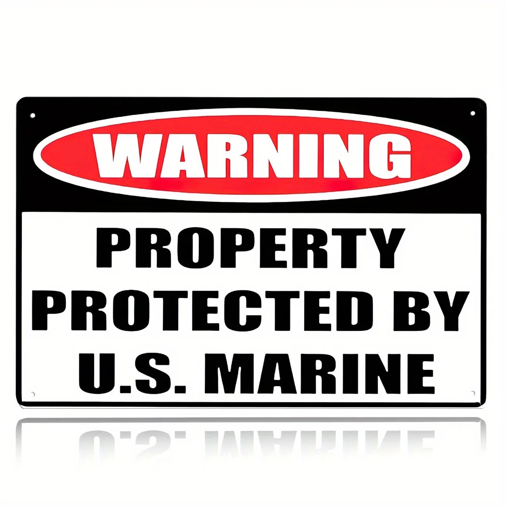 Warning Property Protected By U.S. Marine Metal Tin Sign Military Security Notice Retro Plaque for Home Yard Farm Wall Decor