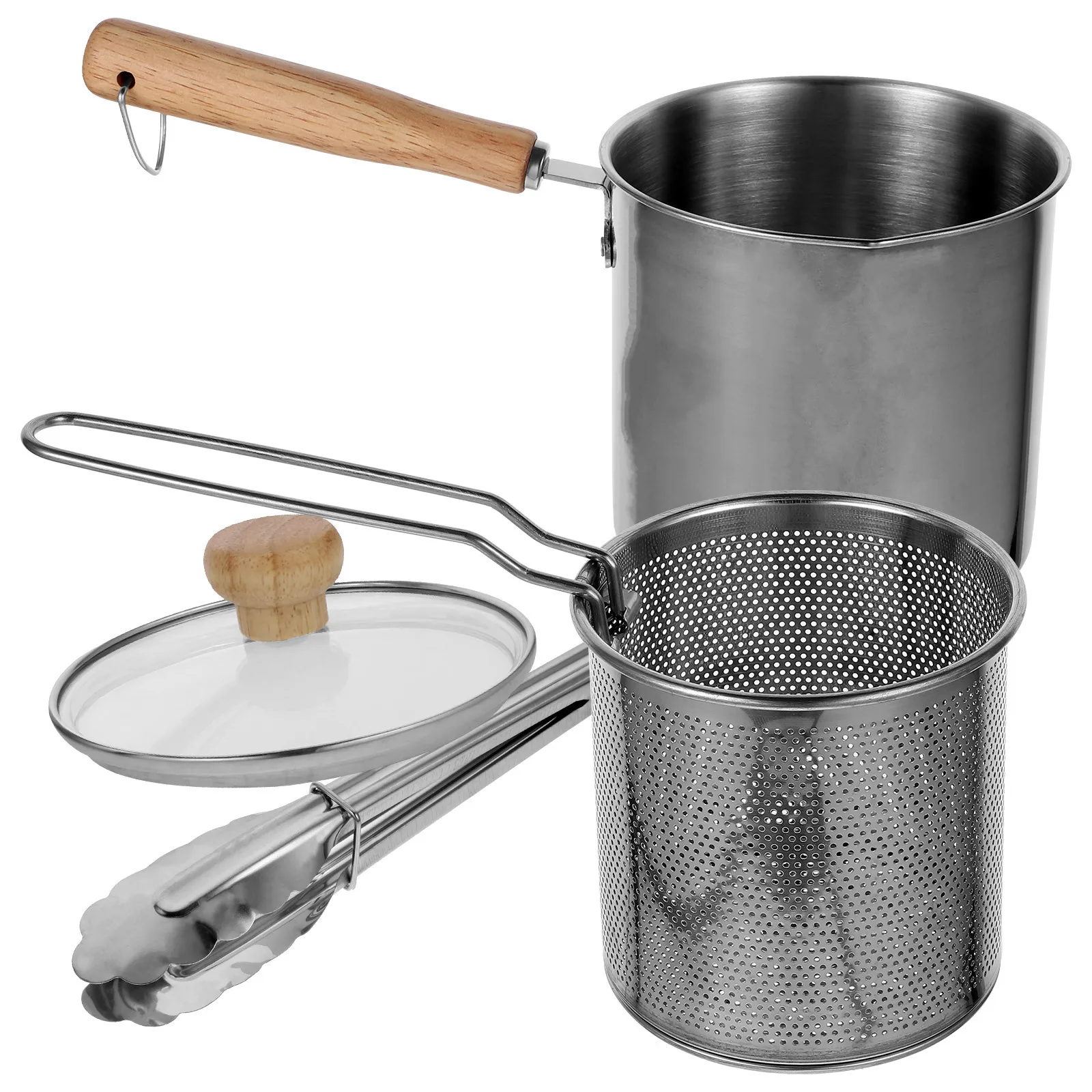 

1 set Stainless Steel Fryer 2.5L Frying Pot Non-Stick Kitchen Cookware Small Deep Fryer With Tong Stove Top Deep Frying Pot