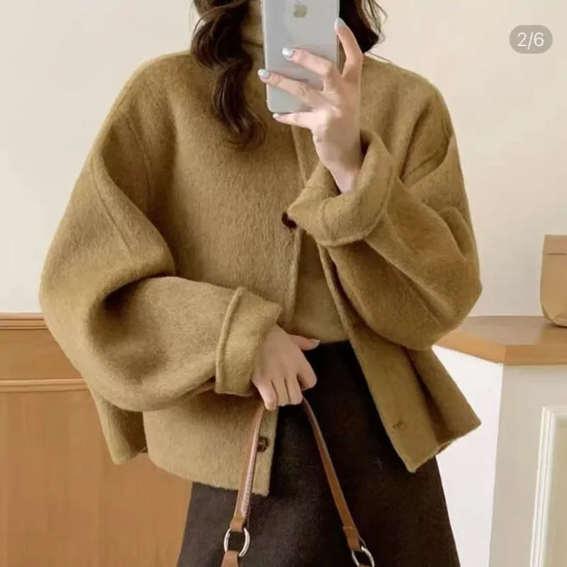 

2025 Spring Autumn New Solid Color Temperament Korean Versatile Age Reduction Short Woolen Women's Jacket Small People Wear