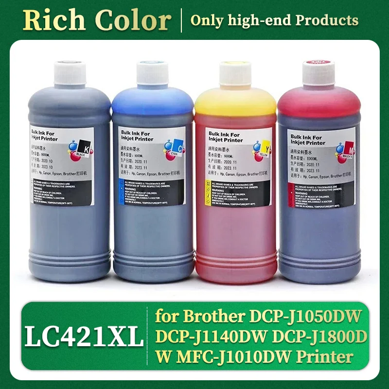 1000ml/pc Pingment Ink For Brother LC421xl For Brother DCP-J1050DW DCP-J1140DW DCP-J1800DW MFC-J1010DW Printers