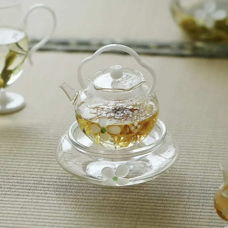 Huayu Glass Teapot Small Capacity Heat Resistant Thickened Beam Handle Pot Fresh Style Tea Set for Girls Home Brewing Ware