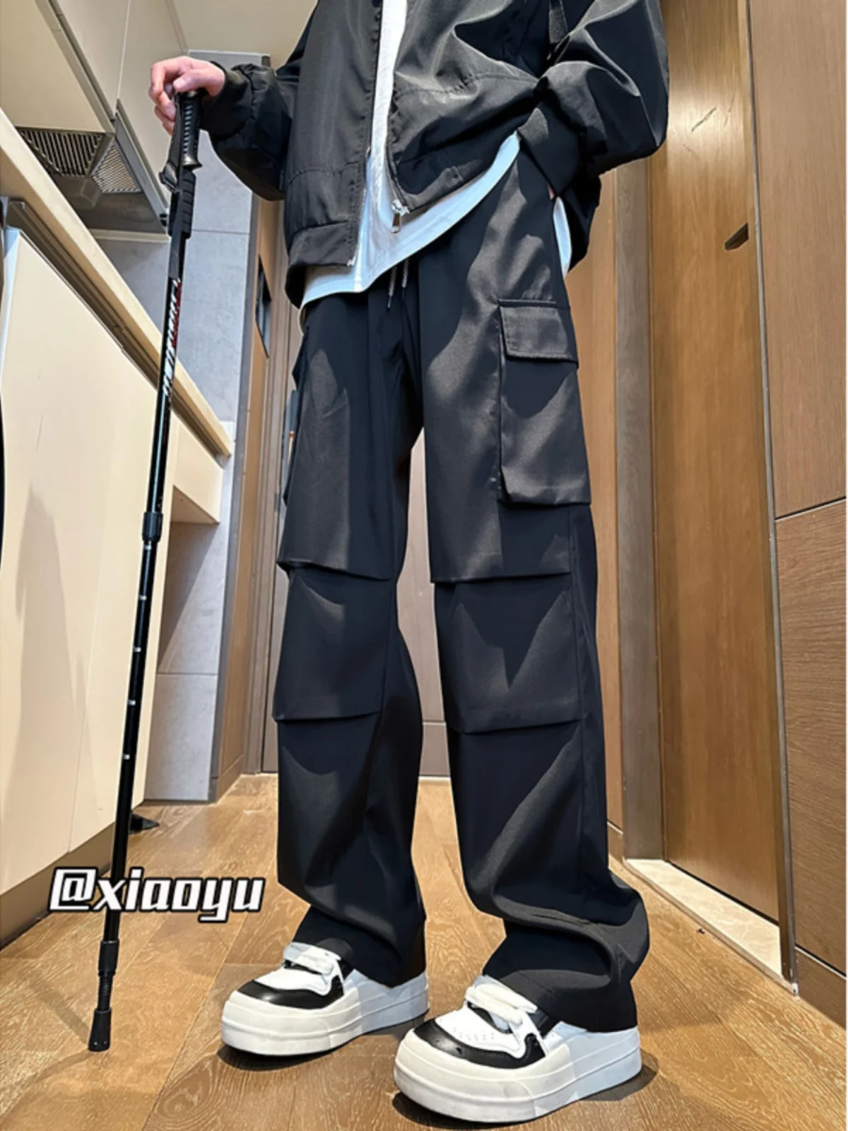 

American Sle Men's Workwear Trousers Spring Autumn Folded Design Waterproof Windbreaker High Street Paratrooper Logging Pants