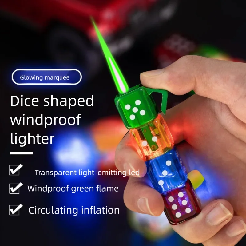 Hot selling Flash Dice Windproof Green Flame Special Offer, Personalized Cool Design, Gas Charging Lighter