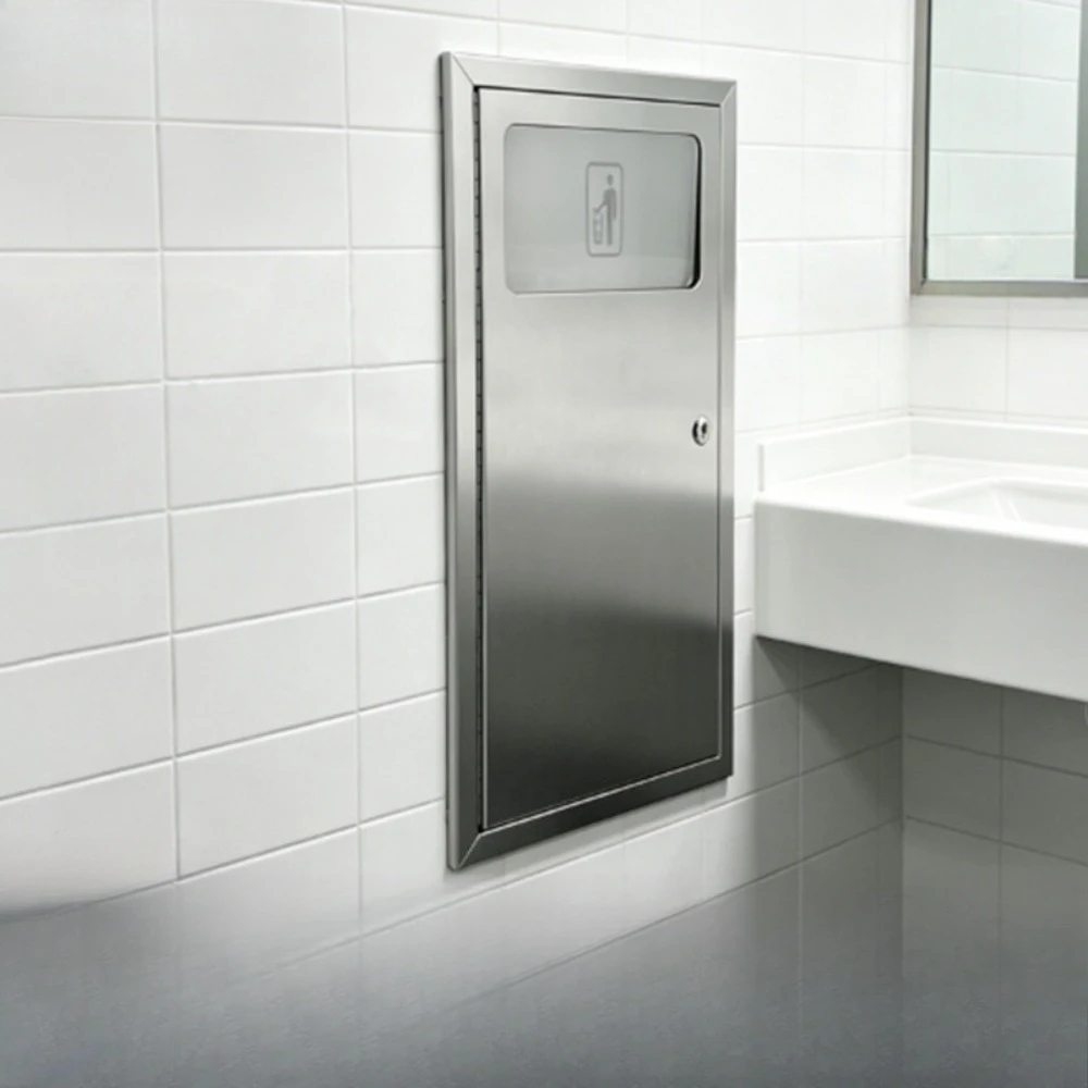 Customized side‑opening 304 stainless steel embedded garbage bin for delivery to commercial public toilets inside garbage bin