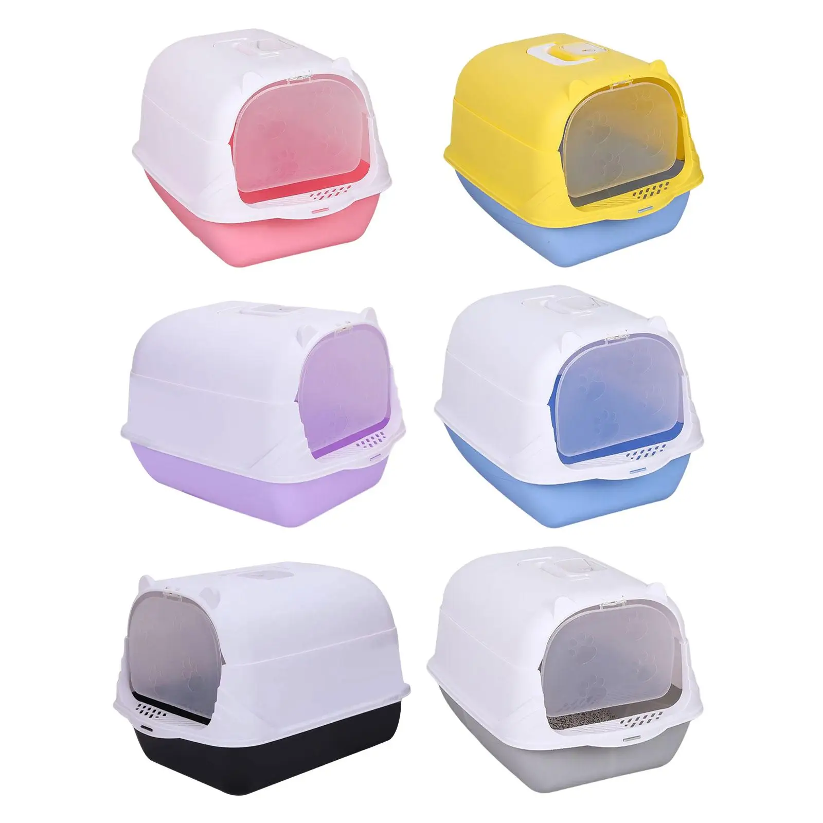 High Sided Hooded Cat Enclosed Potty Toilet Litter Pan Bedpan with Gate, Include Spoon, Deep Loo Pets Litter Tray for Hamster