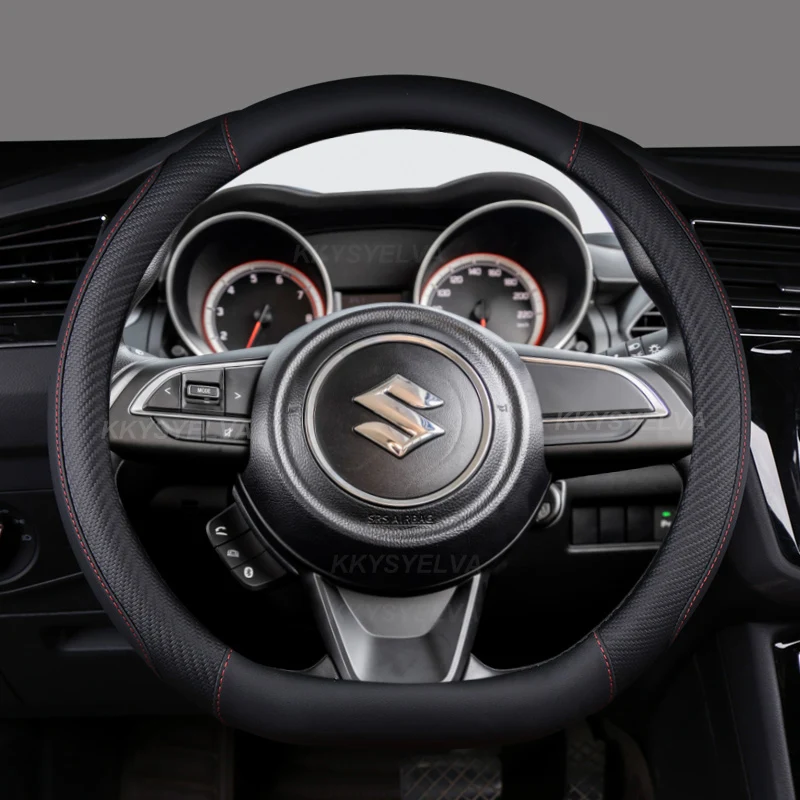 Carbon Fiber Leather D Shape Car Steering Wheel Cover For Suzuki Swift Dzire 2017 2018 2019 2020 2021 2022 2023 Auto Accessories