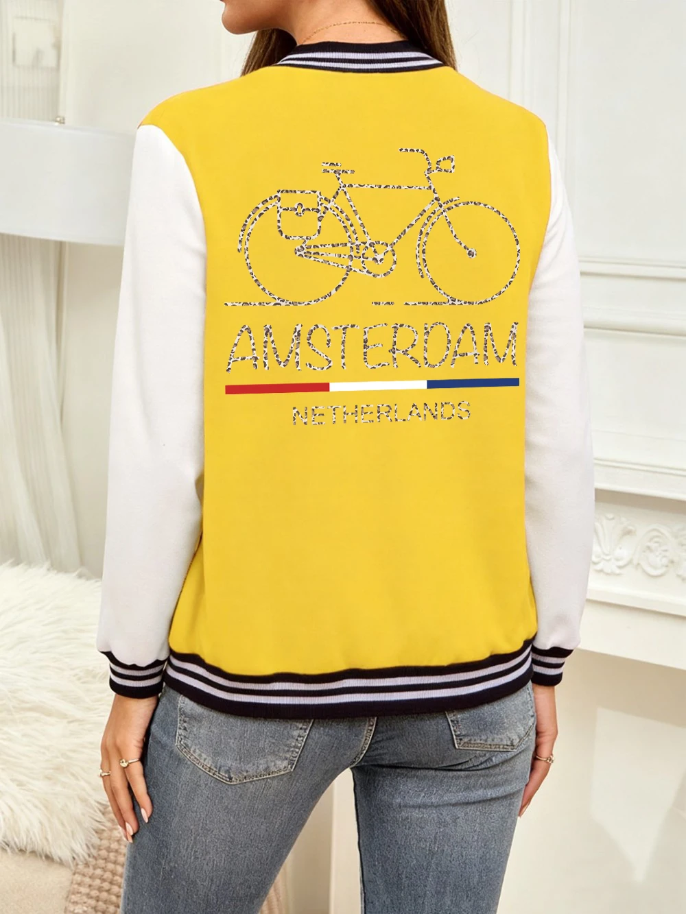

Amsterdam Netherlands Leopard Prints Jackets Women Winter Fleece Warm Baseball Jersey Casual Pocket Coats Cotton Loose Clothes