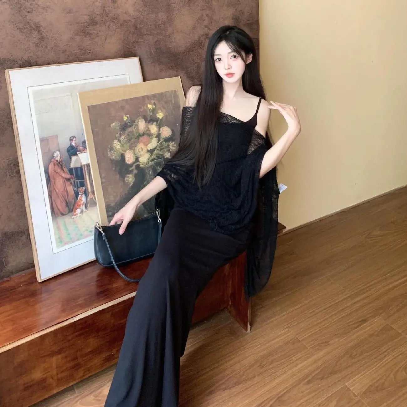 Sweet & Hot Style Slip Dress Set with Sun Protection Cape, Women's Bodycon Fishtail Midi Dress & Cover Up for Spring Summer