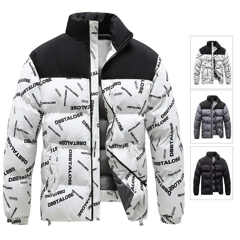 2023 Winter Warm Thick Men Jacket Casual Stand Collar Parkas Cotton Zipper Warm Korean Style Fitness Letter Pattern Men's Coat