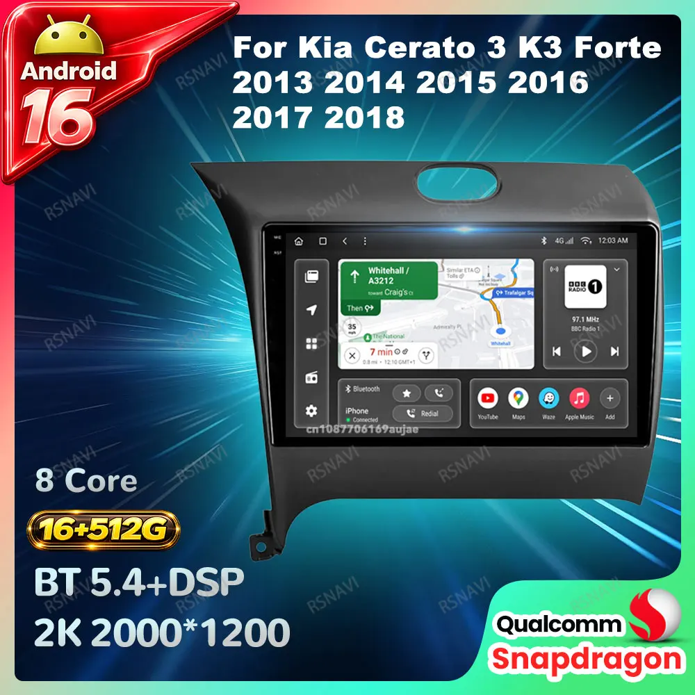 Radio para Auto Android 16 para Kia Cerato 3 K3 Forte 2013 2014 2015 2016 2017 2018 Multimedia BT 4G LTE Autoradio 5G WIFI GPS Estéreo