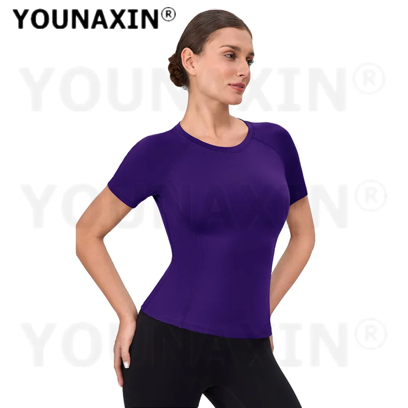 Women's Tight-fitting Yoga Short-sleeved Quick-drying Fitness Sports T-shirt Round Neck Breathable Slimming Running Top S-2XL