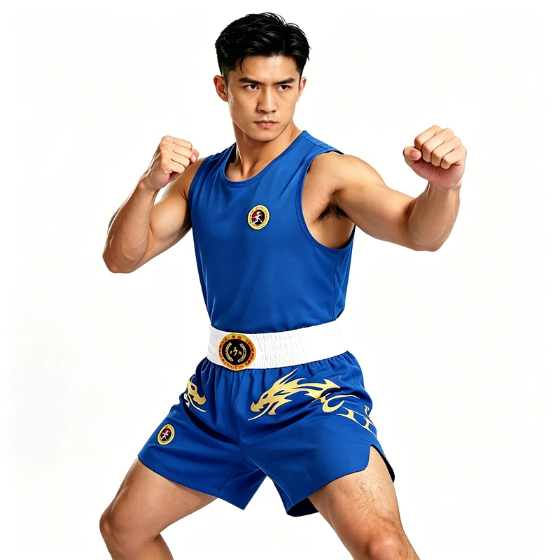 Unisex Sanda Uniform Breathable Training Suit Top Shorts Professional Boxing Martial Arts Competition Clothes for Men Women Kids