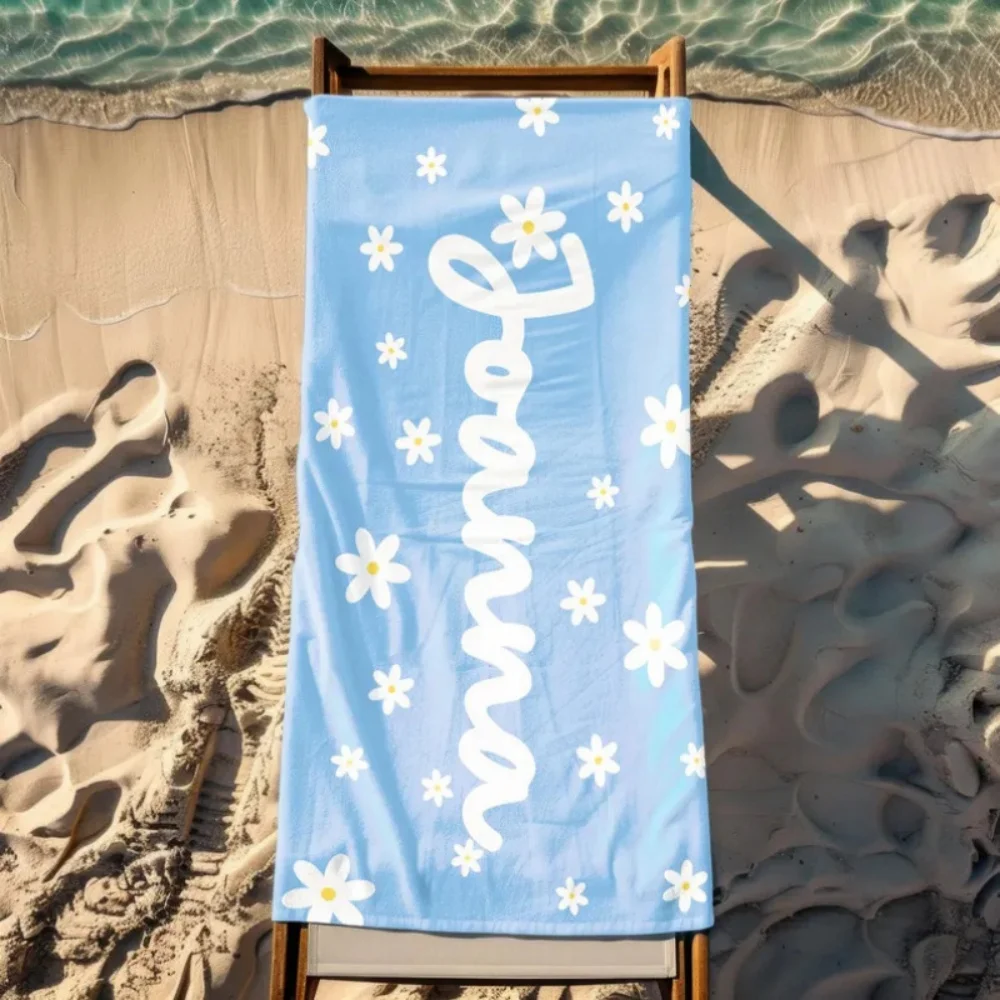 1Pc Personalized Striped Beach Towel Custom Name/Text Oversized Microfiber Towel Party Souvenir for Beach Swimming Bath Vacation