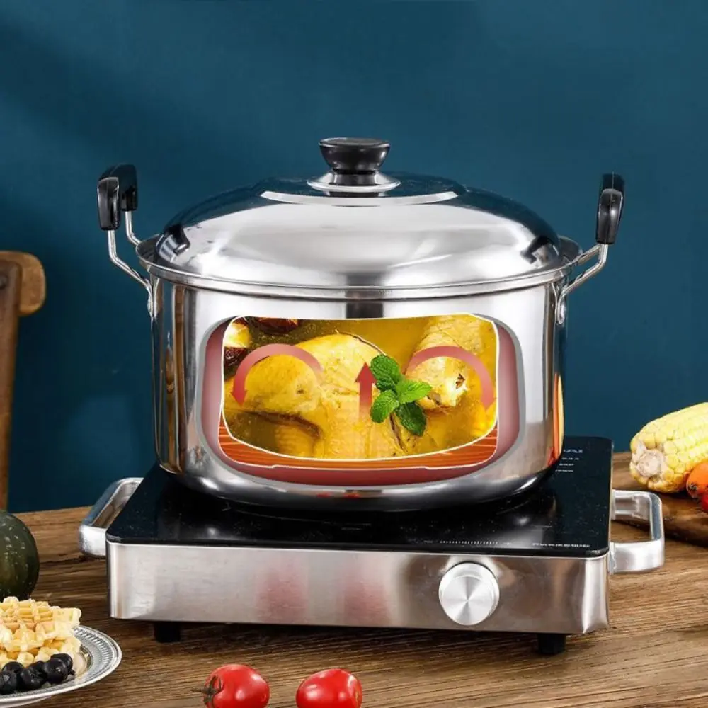 Kitchen Saucepan Stainless Steel Soup Pot Binaural Handle Deepened Stockpot with Lid Stewed Pot Dormitory