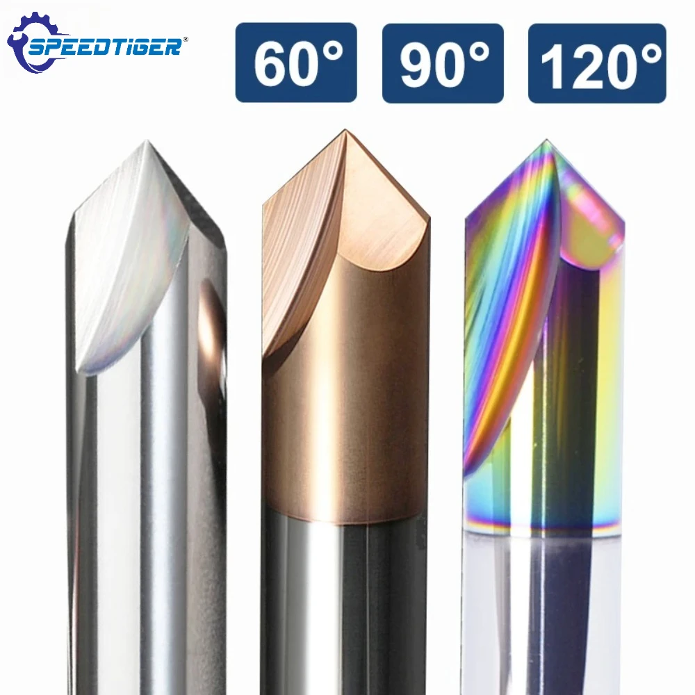 SPEEDTIGER 60° 90° 120° Angle Chamfer Milling Cutter HRC60 HRC65 Countersink Chamfer Mill V Groove For Steel/Aluminum 2/3 Flute